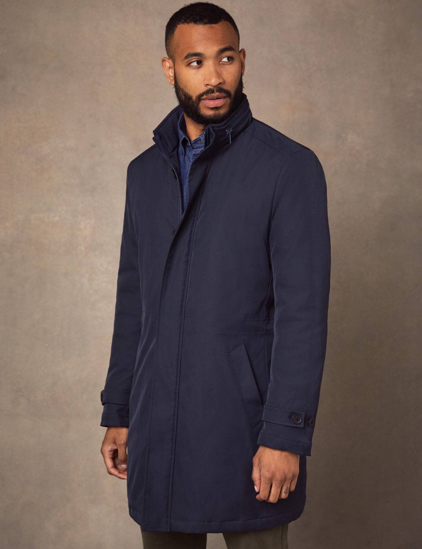Men’s Navy Padded Coat With Hood | Hawes & Curtis