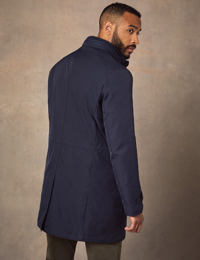 Men’s Navy Padded Coat With Hood | Hawes & Curtis