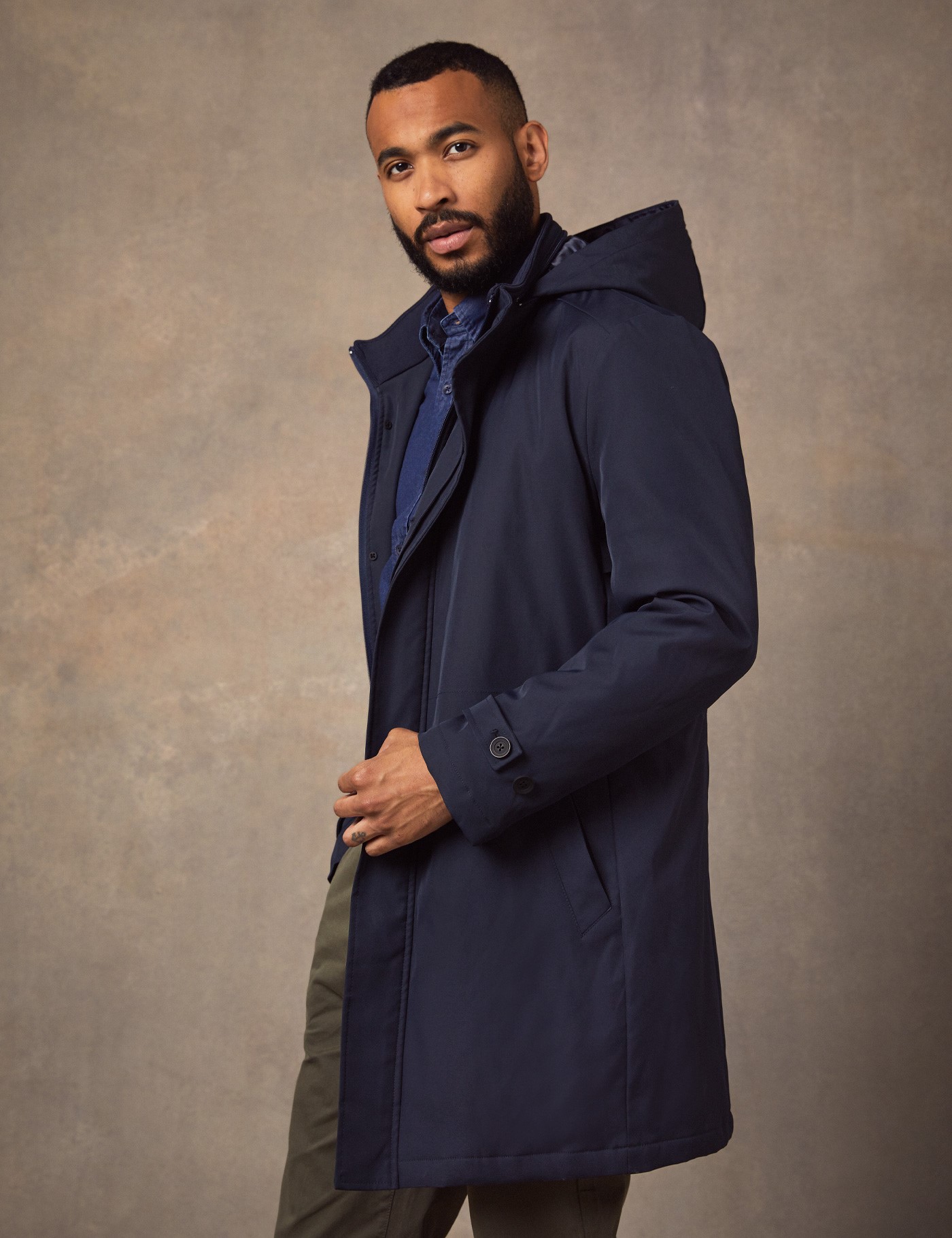 Men’s Navy Padded Coat With Hood | Hawes & Curtis