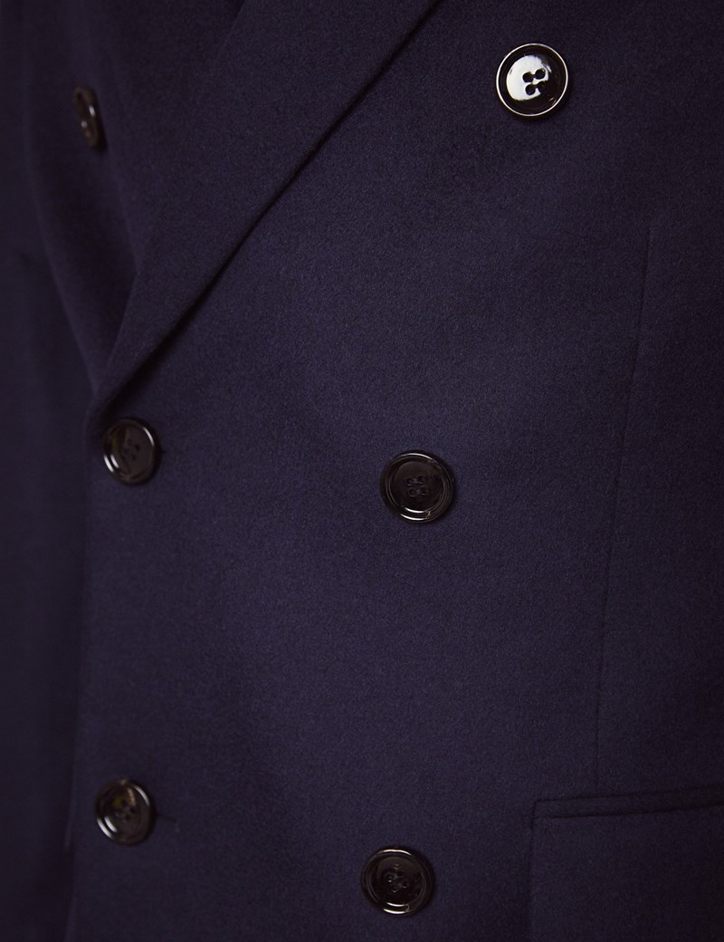 Wool Cashmere Men’s Overcoat with Double Breasted in Navy | Hawes ...
