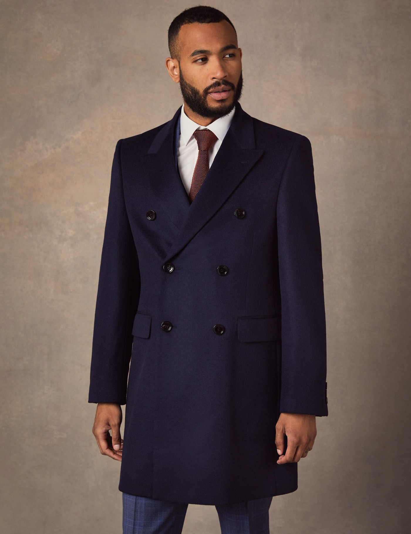 Wool Cashmere Mens Overcoat With Double Breasted In Navy Hawes And Curtis Usa 0187