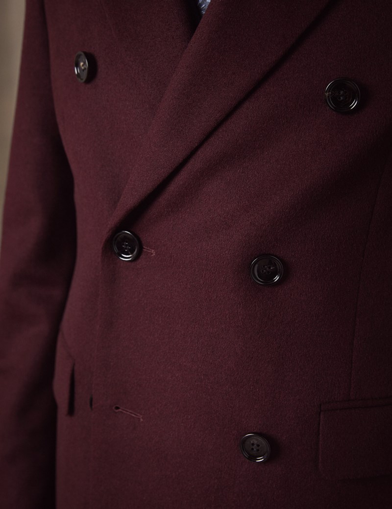 Men’s Double Breasted Burgundy Wool Cashmere Overcoat Hawes & Curtis