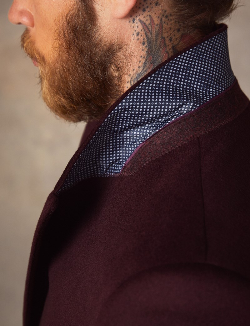 Men’s Double Breasted Burgundy Wool Cashmere Overcoat Hawes & Curtis