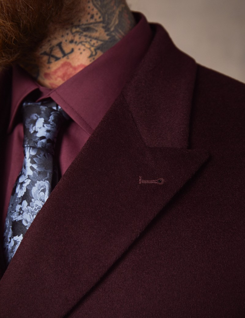 Men’s Double Breasted Burgundy Wool Cashmere Overcoat Hawes & Curtis