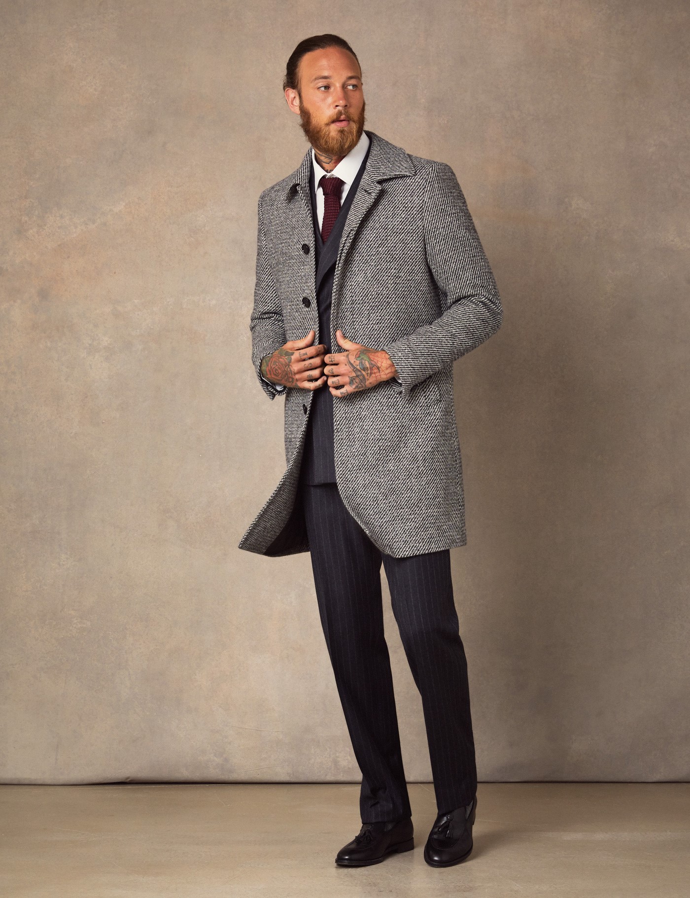 Men’s Black & White Twill Car Coat Hawes & Curtis