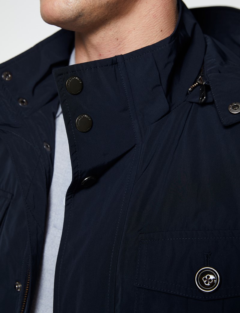 Weather Resistant Men’s Field Jacket With Removable Hood In Navy| Hawes ...