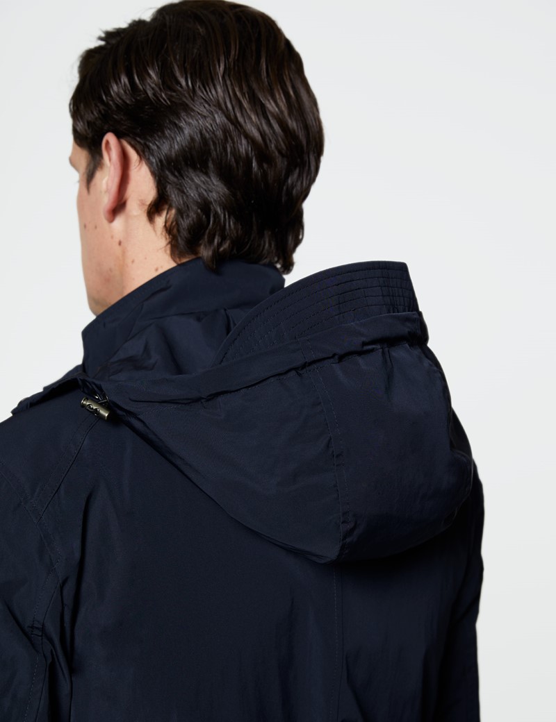 navy jacket with hood