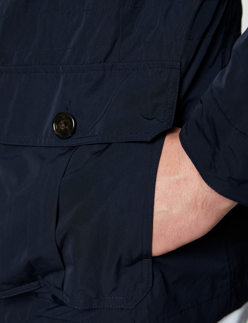 Weather Resistant Men’s Field Jacket with Removable Hood in Navy Hawes