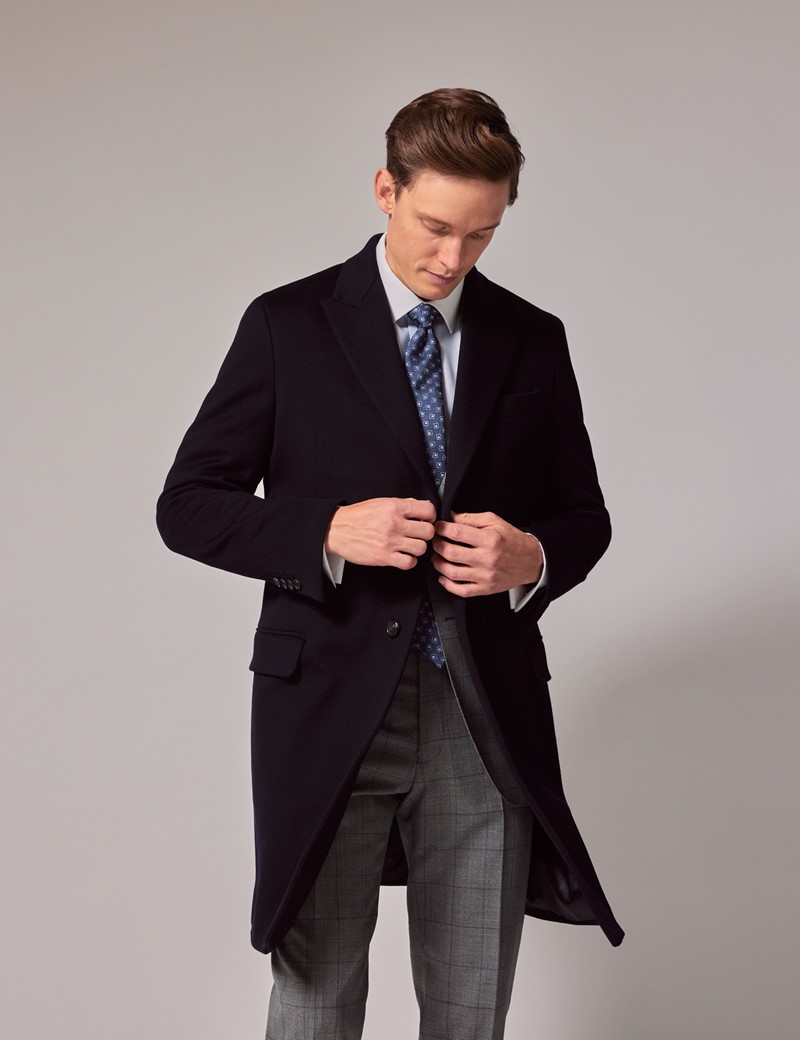 Men's Navy Italian Wool Coat - 1913 Collection | Hawes & Curtis