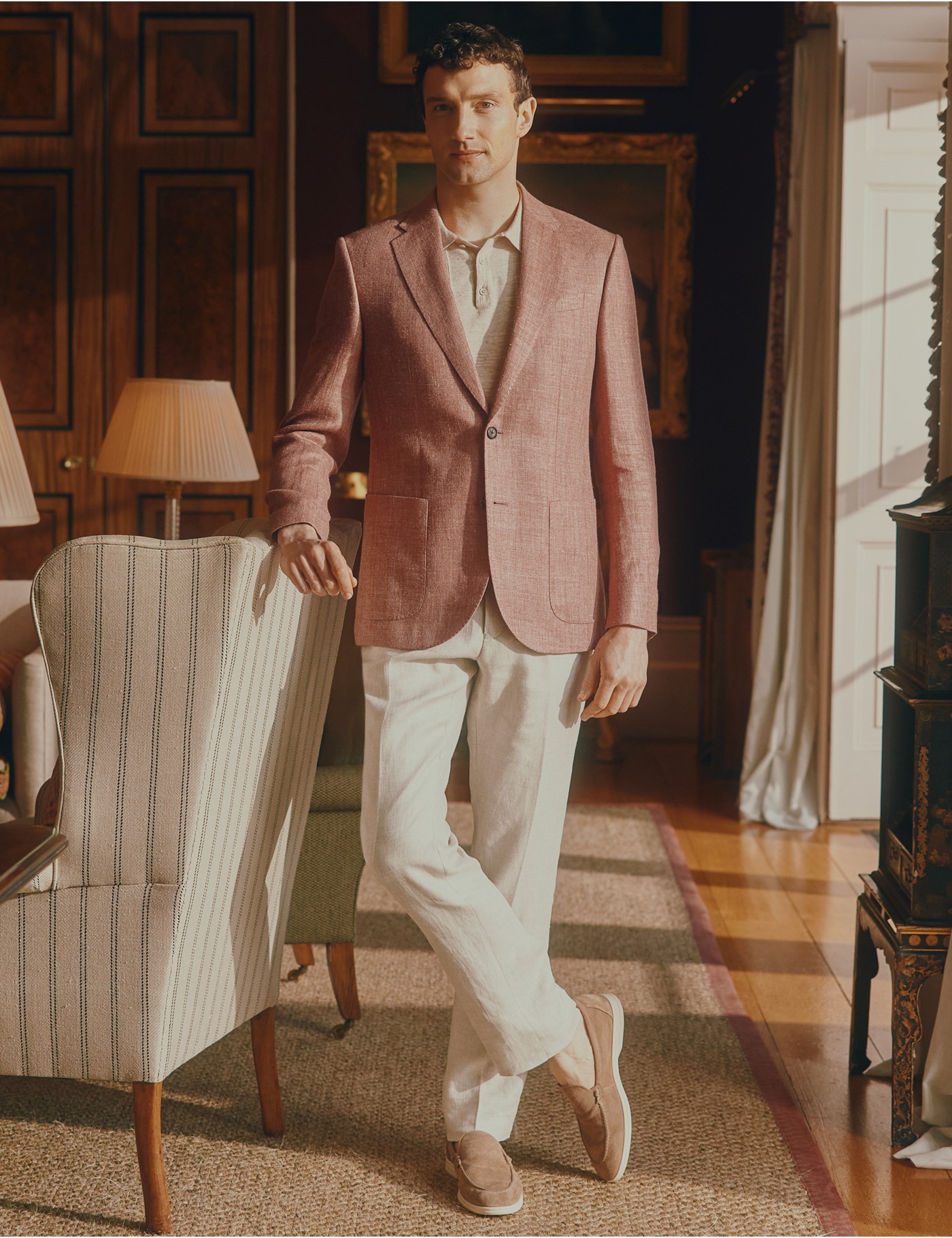 Hawes & Curtis Brick Herringbone Linen-Silk Blend Blazer | 1913 Collection Size: 38 reg (EU 48) image 2