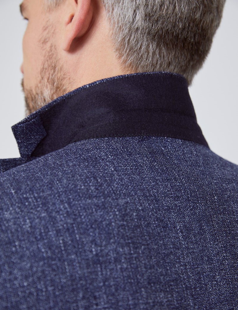 Italian Wool Linen Blend Men's Jacket with Single Breasted in Navy Hawes & Curtis USA