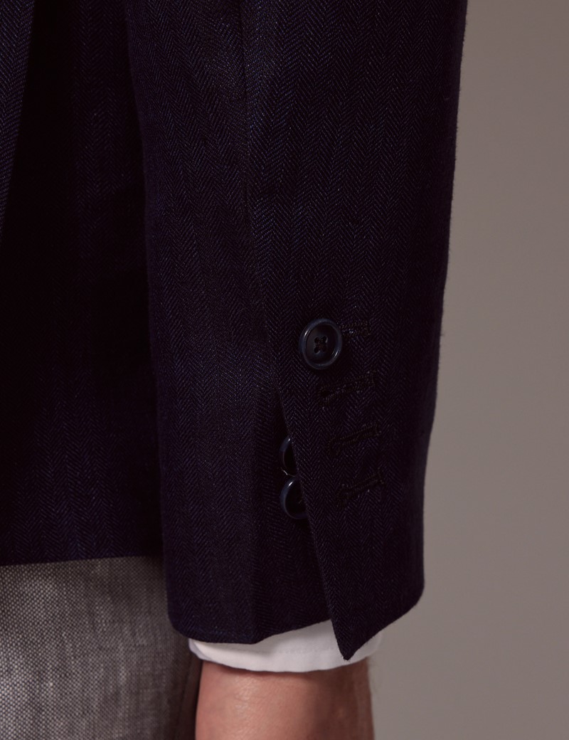 Men's Navy Herringbone Italian Linen Jacket - 1913 Collection | Hawes ...