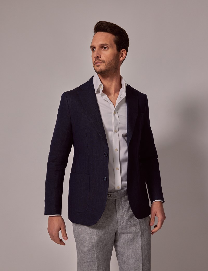 Men's Navy Herringbone Italian Linen Jacket - 1913 Collection | Hawes ...