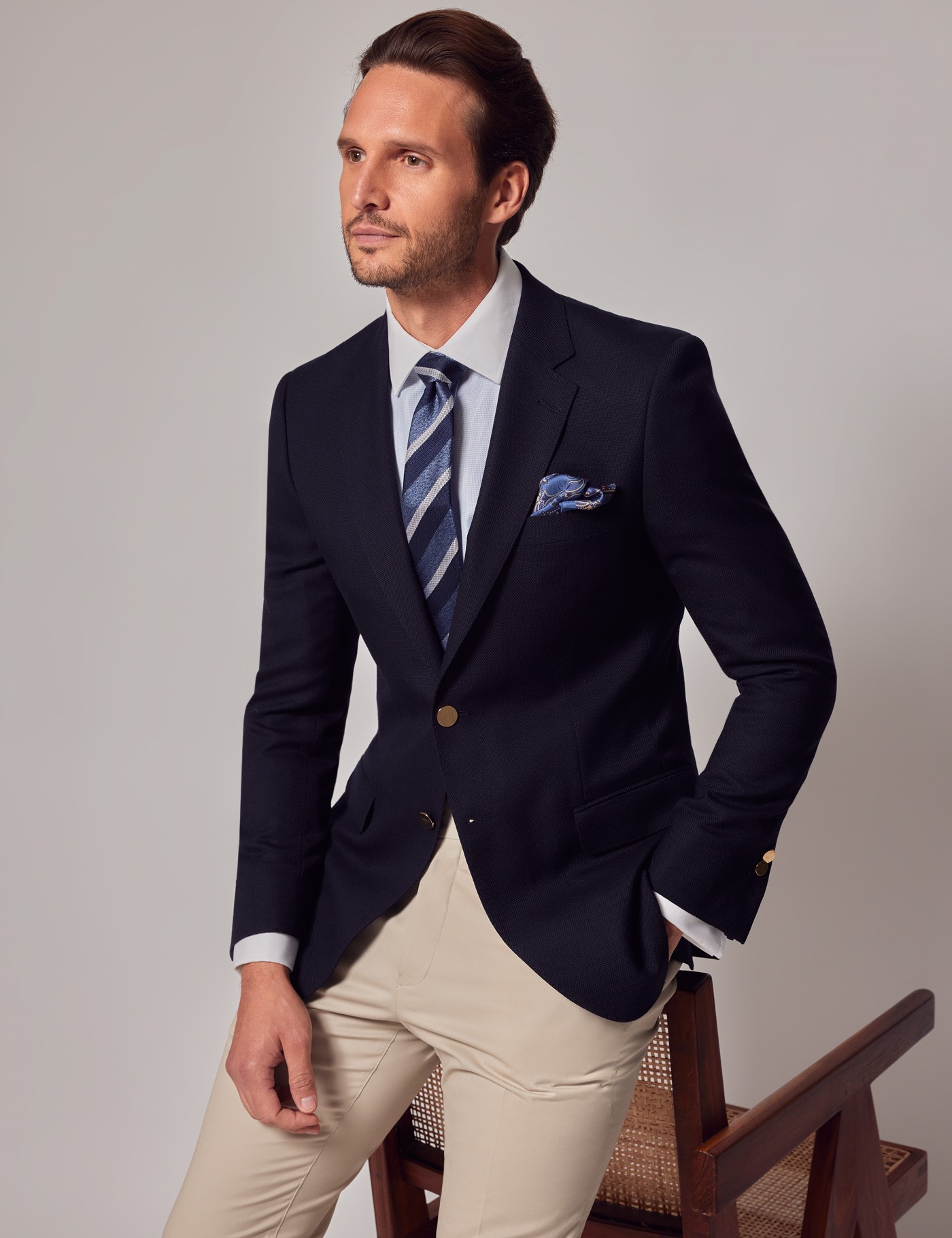 Men’s Navy Slim Blazer with Double Back Vent | Hawes & Curtis