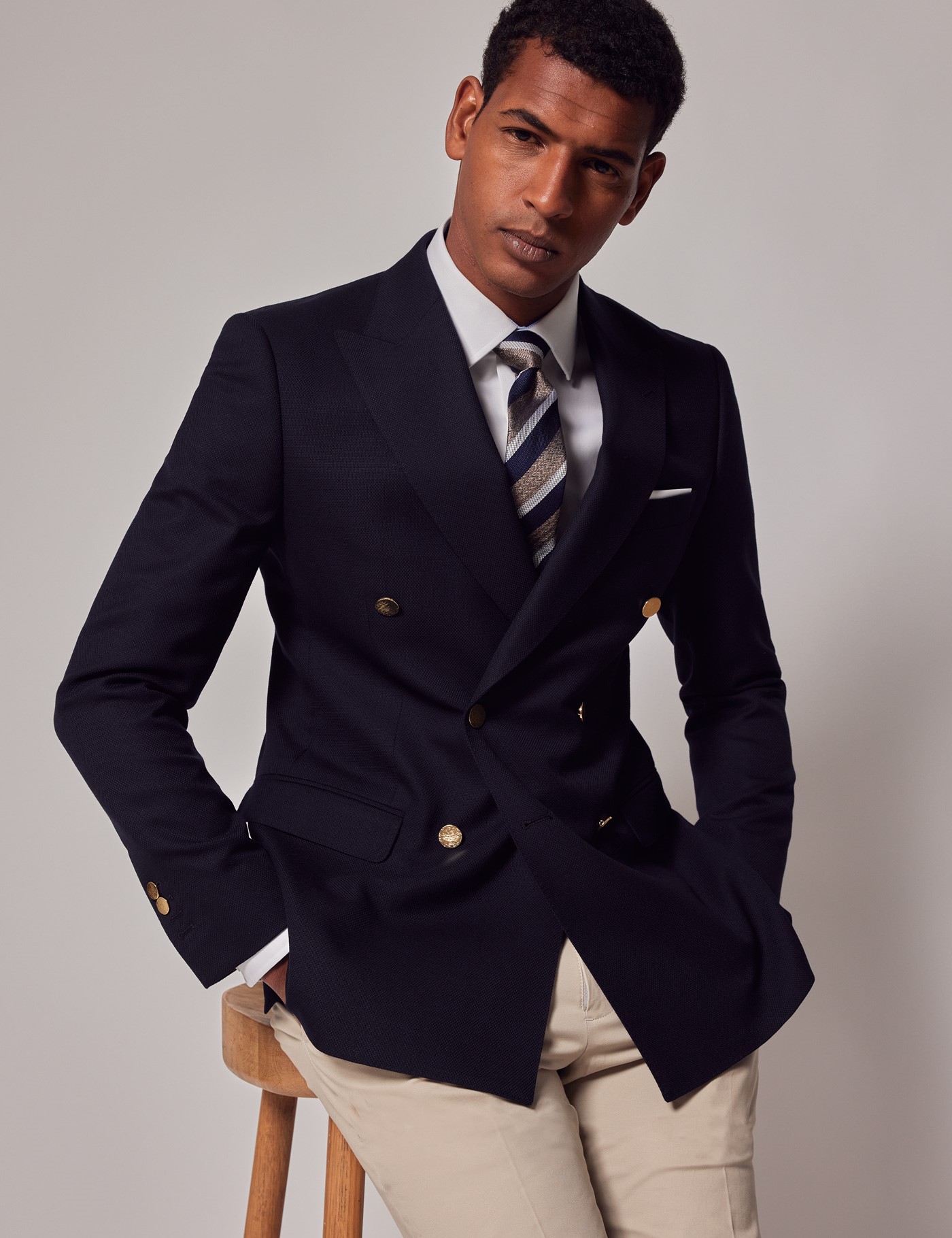Men’s Navy Wool Double-Breasted Blazer | Hawes & Curtis