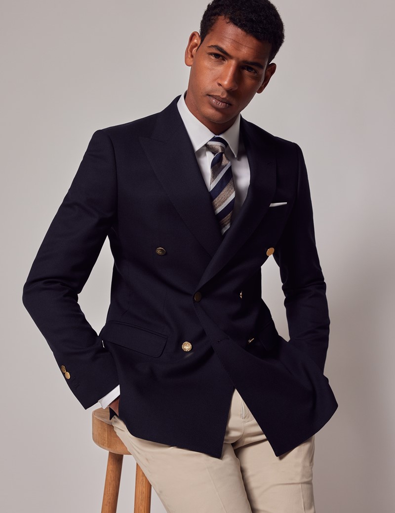 Men's Navy Wool Double-Breasted Blazer | Hawes & Curtis