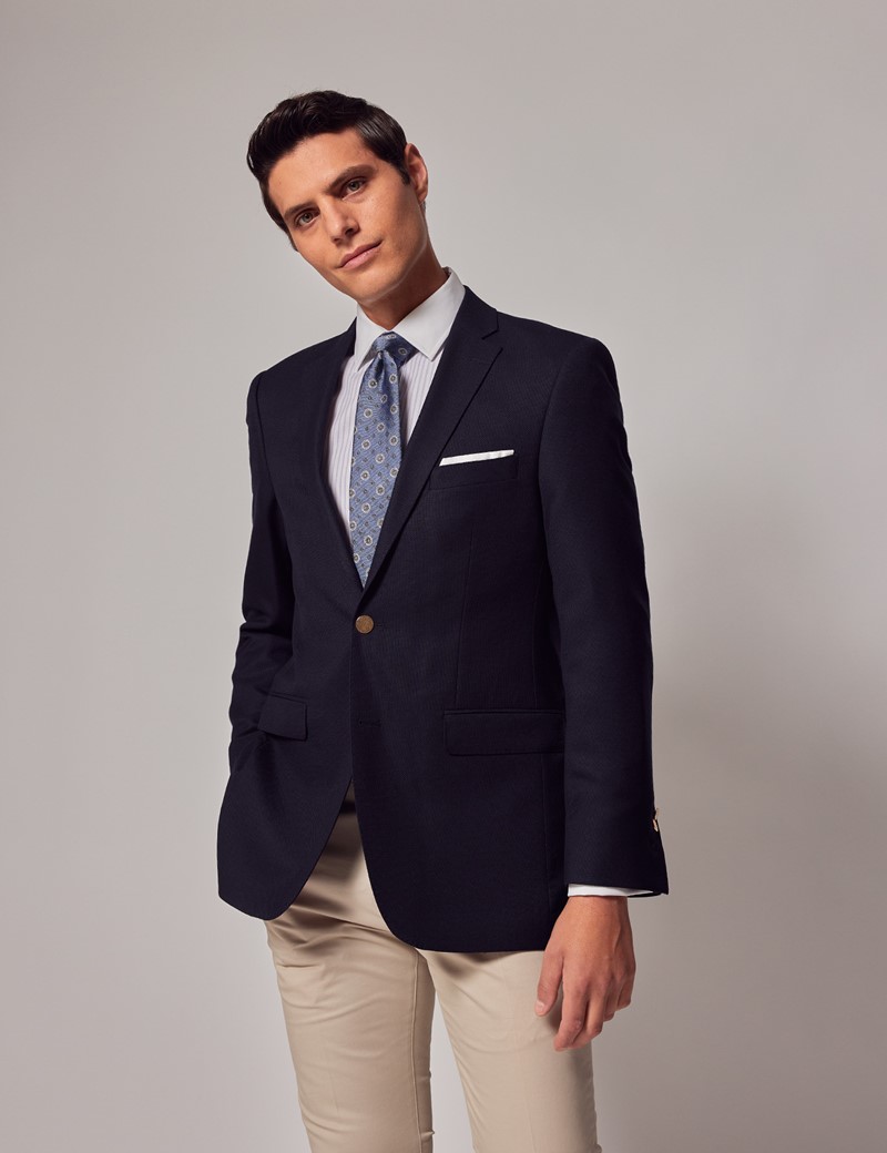 Men’s Navy Blazer with Double Back Vent | Hawes & Curtis