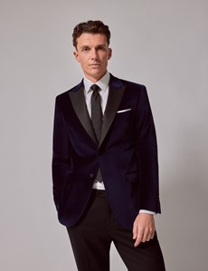 Men’s Navy Plain Velvet Jacket | Hawes & Curtis