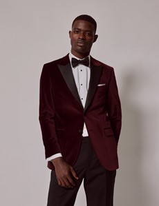 Men’s Burgundy Plain Velvet Jacket | Hawes & Curtis