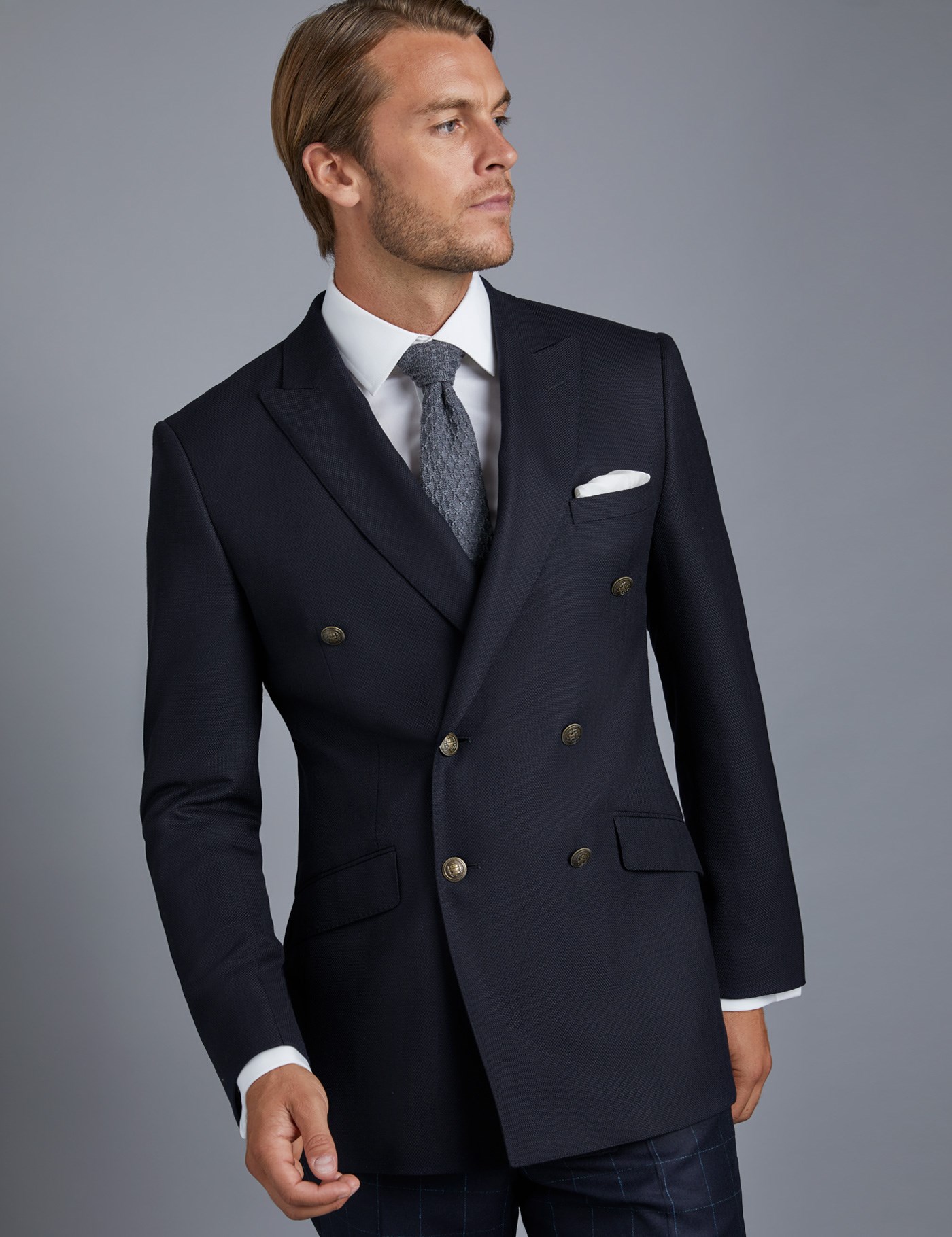 100 Wool Men’s Double Breasted Blazer with Single Back Vent in Navy