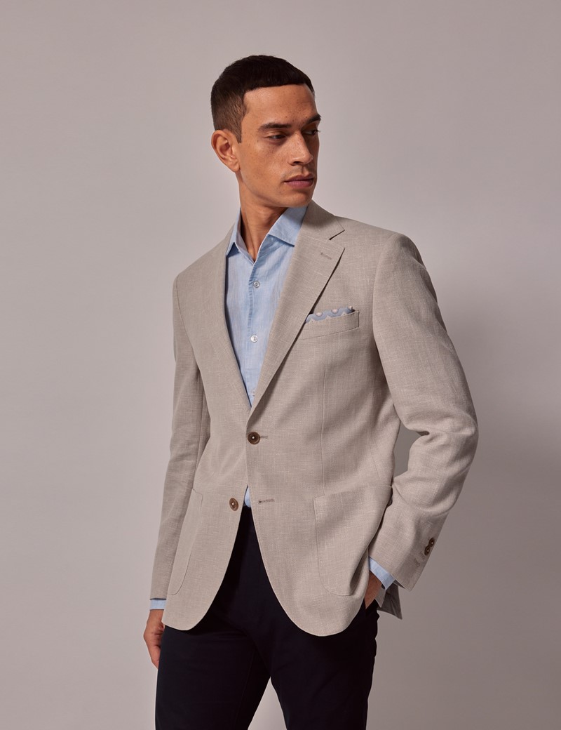 Men's Beige Cotton Linen Blazer | Hawes and Curtis