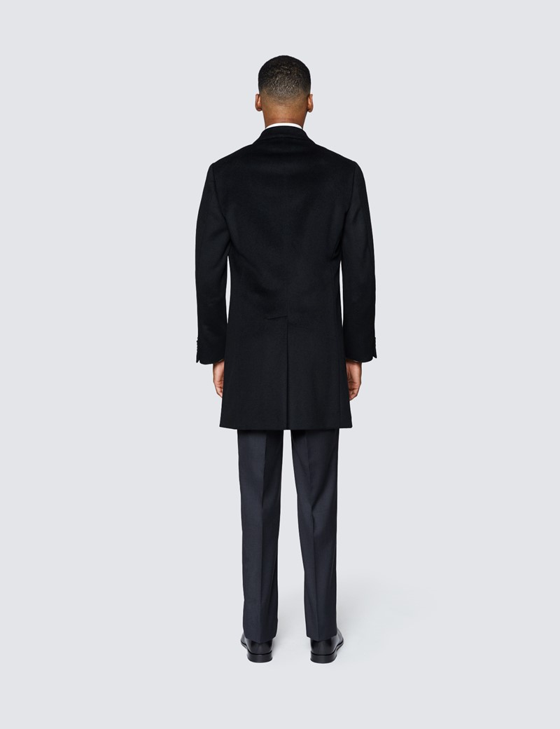 100 Wool Men’s Overcoat with Single Back Vent in Black Hawes