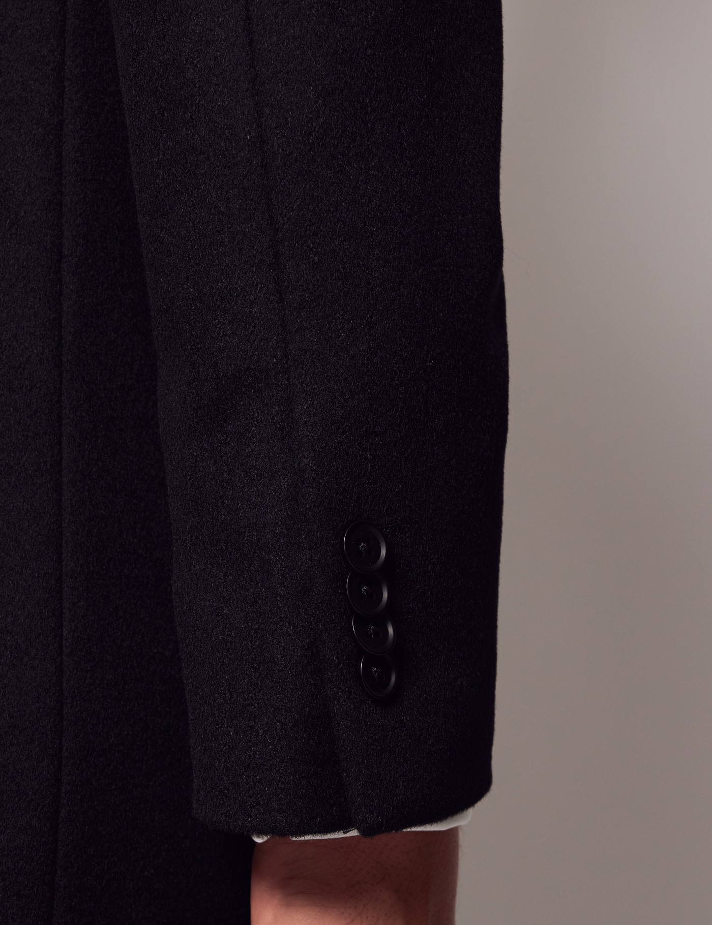 Men’s Black Wool Overcoat with Back Vent | Hawes & Curtis