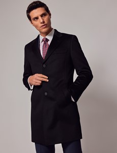Men’s Black Wool Overcoat with Back Vent | Hawes & Curtis