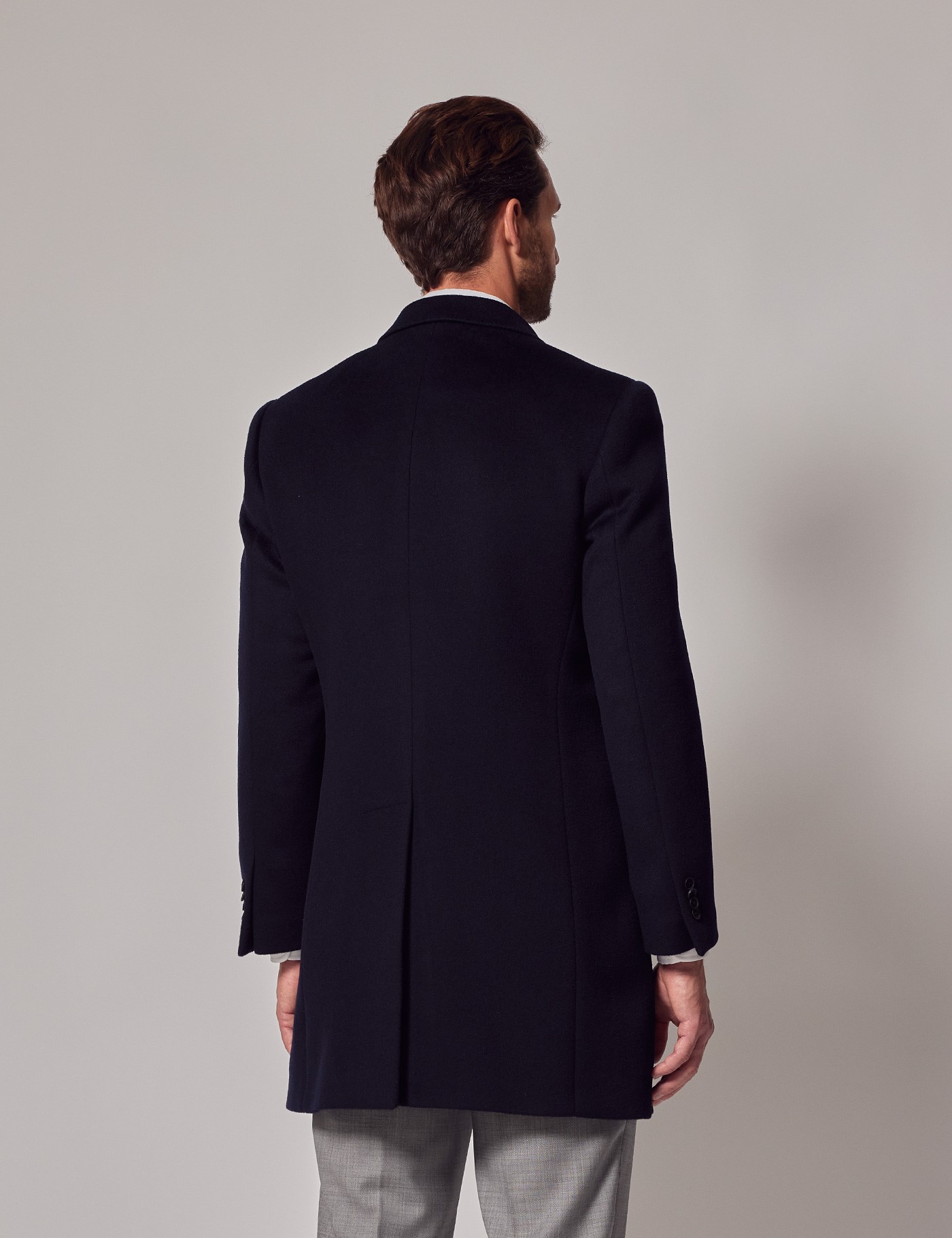 Men’s Navy Wool Overcoat with Back Vent | Hawes & Curtis