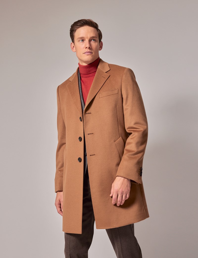 Men's Tan Overcoat with Single Back Vent | Hawes & Curtis