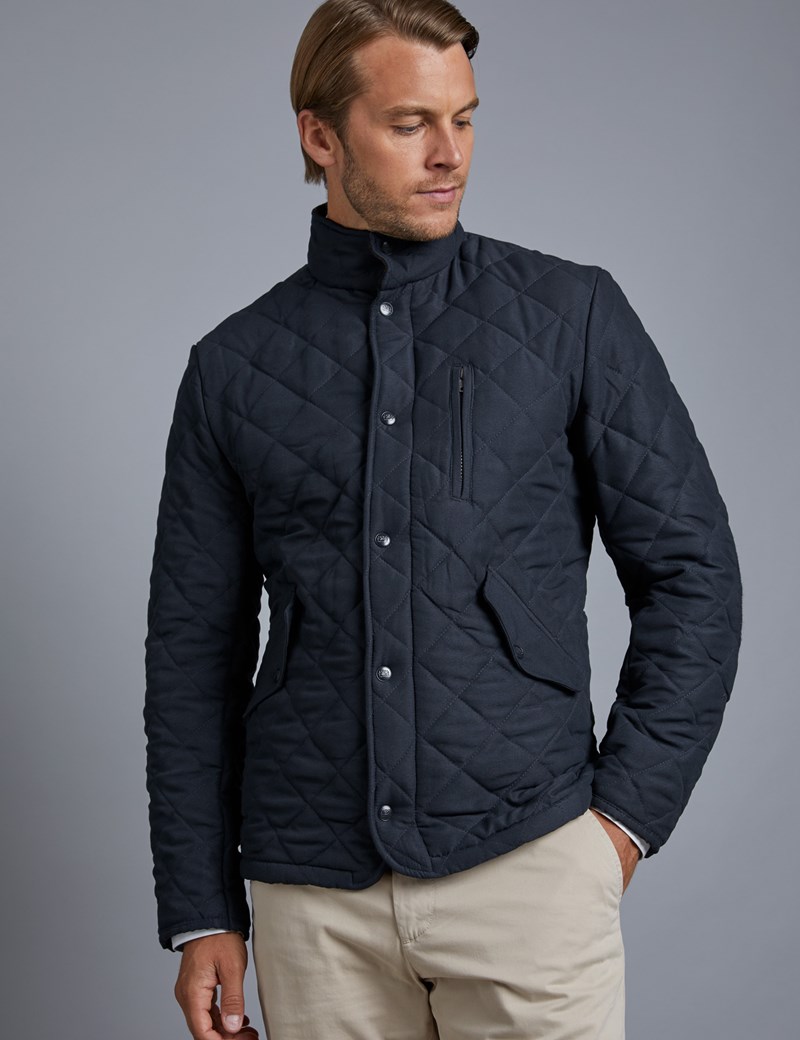 Men’s Navy Fleece Quilted Cotton Jacket | Hawes & Curtis