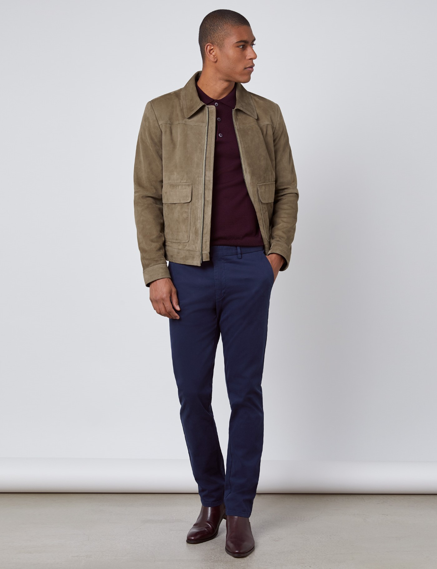 100 Leather Men’s Slim Fit Suede Jacket with a Front zip Fastening in