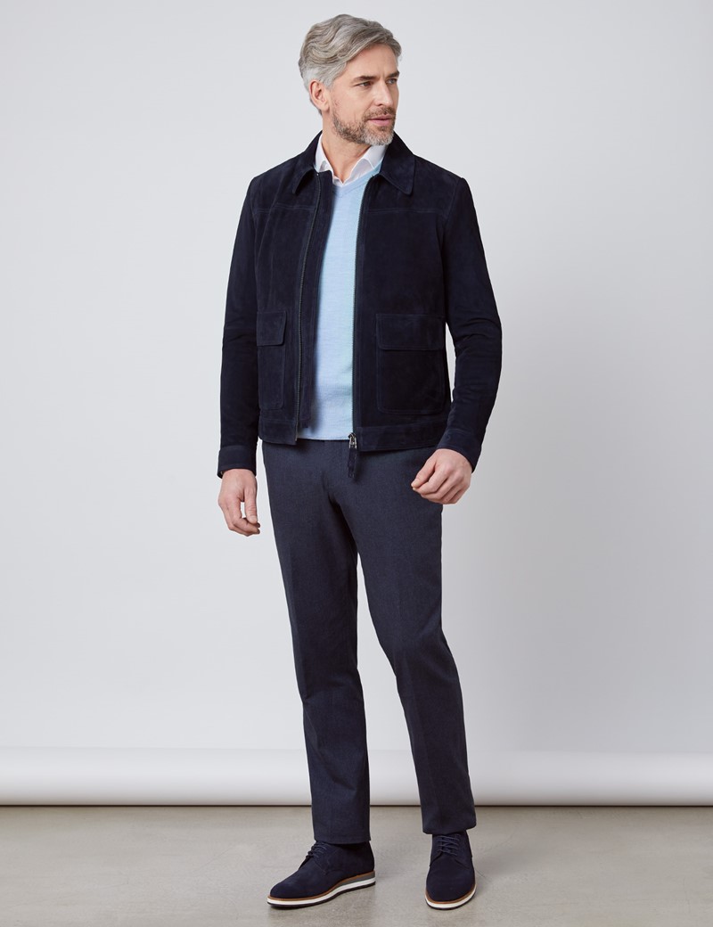 100 leather Men’s Slim Fit Suede Jacket with a Front Zip Fastening in