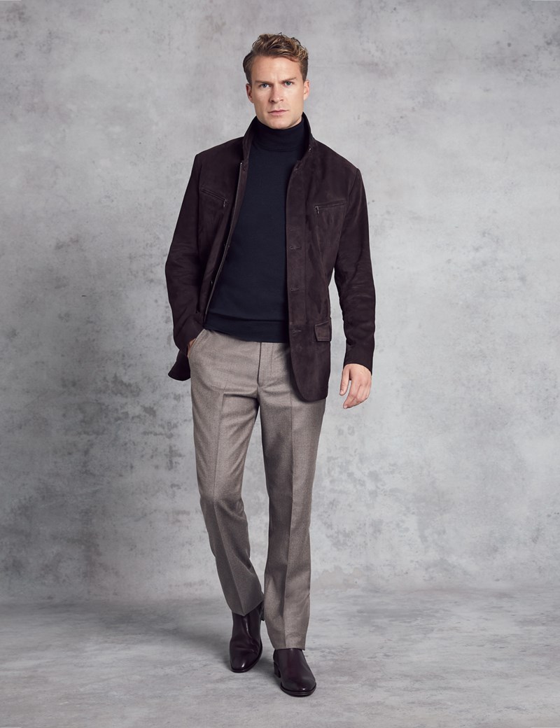 Men’s Dark Brown Suede Jacket | Hawes & Curtis