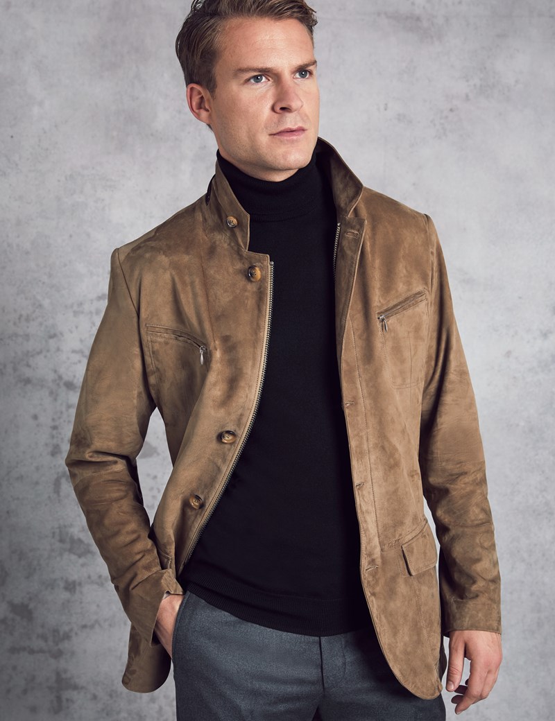 Men's Suede Taupe Jacket | Hawes & Curtis
