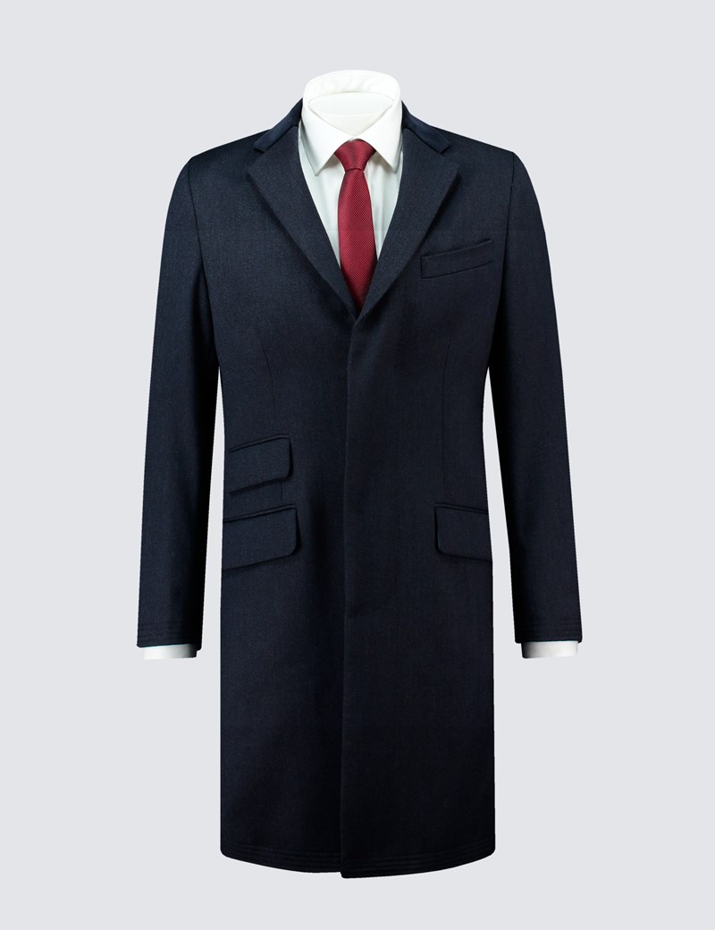 Men's Navy Covert Coat - 100% Wool | Hawes & Curtis