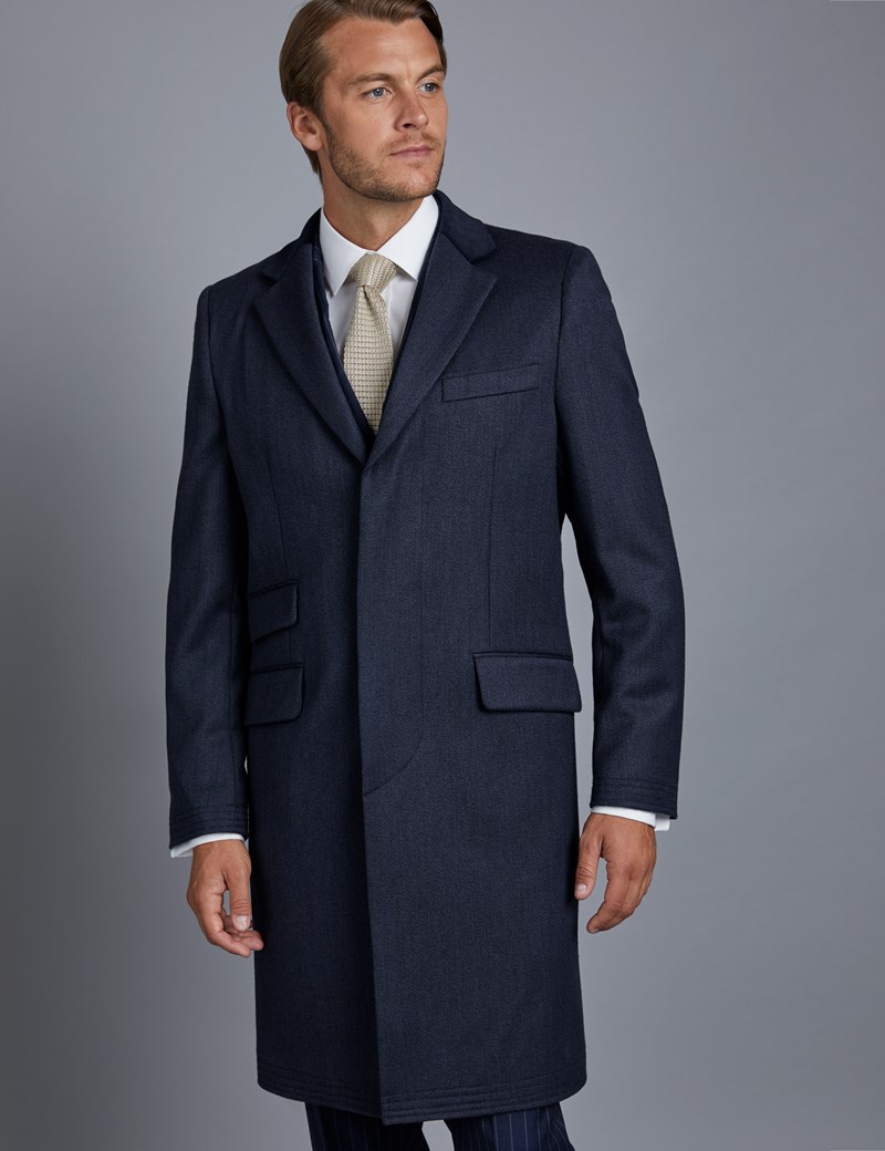 Men's Navy Covert Coat - 100% Wool | Hawes & Curtis