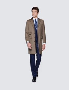 Men's Camel Covert Coat - 100% Wool