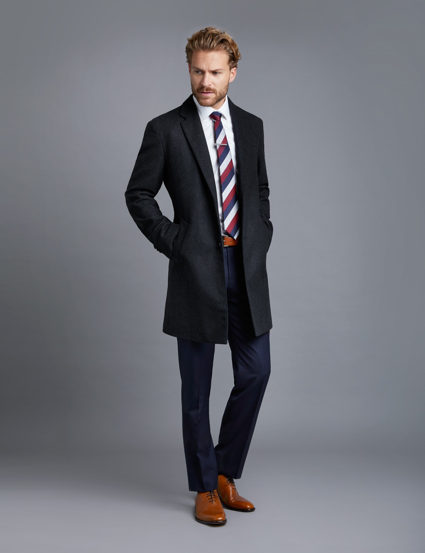 Men’s Charcoal Wool Overcoat | Hawes & Curtis