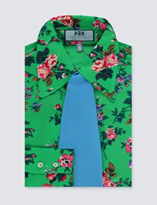 Women's Green & wine Floral Semi Fitted Blouse With Contrast Neck Tie