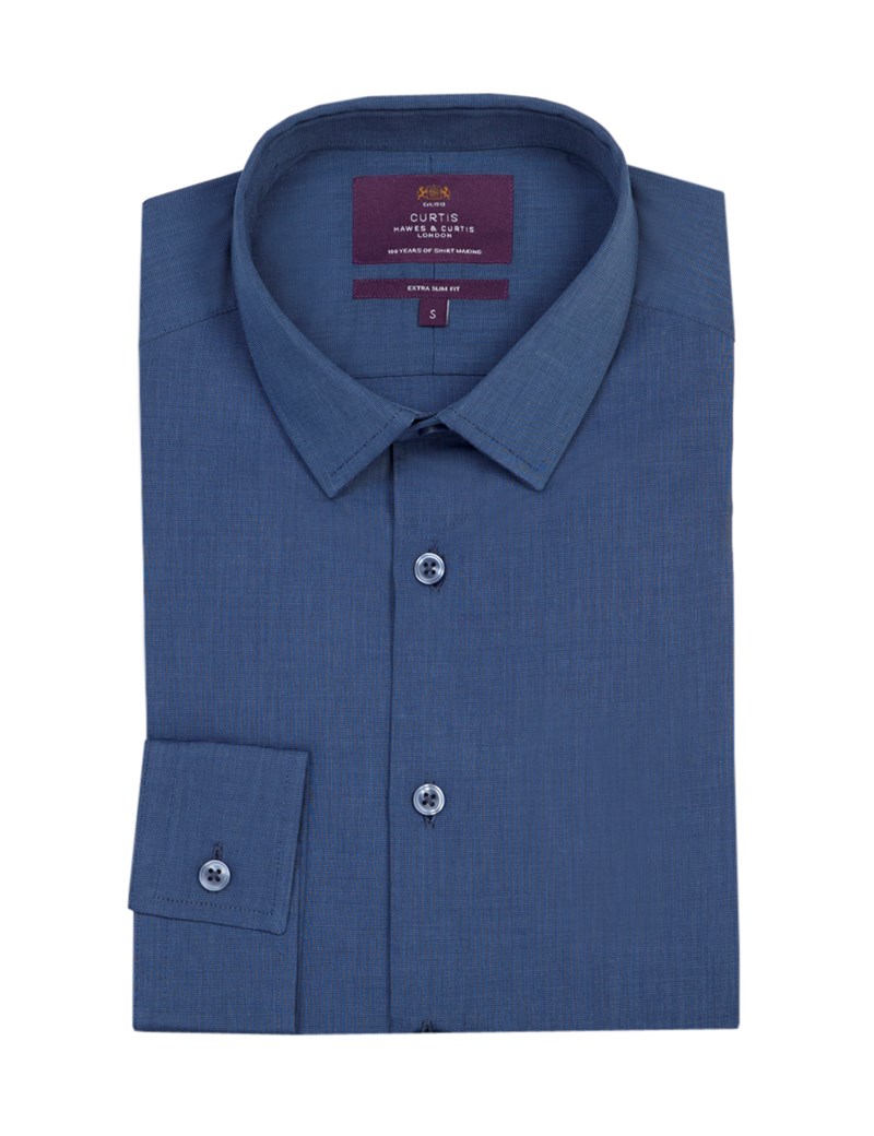 Men's Curtis Navy End On End Extra Slim Fit Shirt - One Button Collar ...