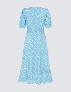 Finery Women's Blue and White Tove Midi Ditsy Cotton Stretch Dress