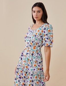 Women's Aila White and Purple Floral Dress