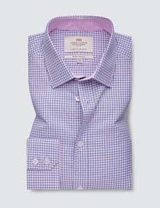 Bügelleichtes Businesshemd – Extra Slim Fit – Kentkragen – rosa-navy Gitterkaro