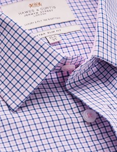Bügelleichtes Businesshemd – Extra Slim Fit – Kentkragen – rosa-navy Gitterkaro