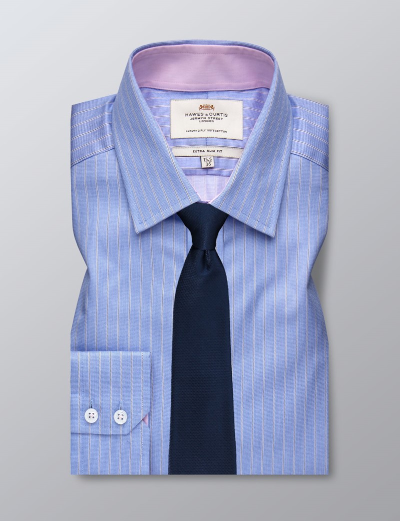 blue and white striped formal shirt