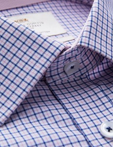 Men's Formal Blue & Pink Multi Check Extra Slim Fit Shirt with Contrast Detail - Single Cuff - Easy Iron
