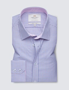 Men's Formal Pink & Navy Multi Check Extra Slim Fit Shirt  - Single Cuff - Easy Iron