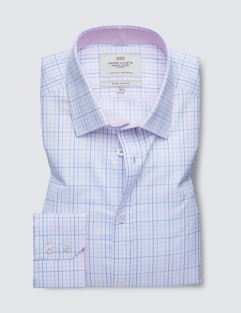 Easy Iron Pink & Blue Multi Check Extra Slim Fit Shirt
