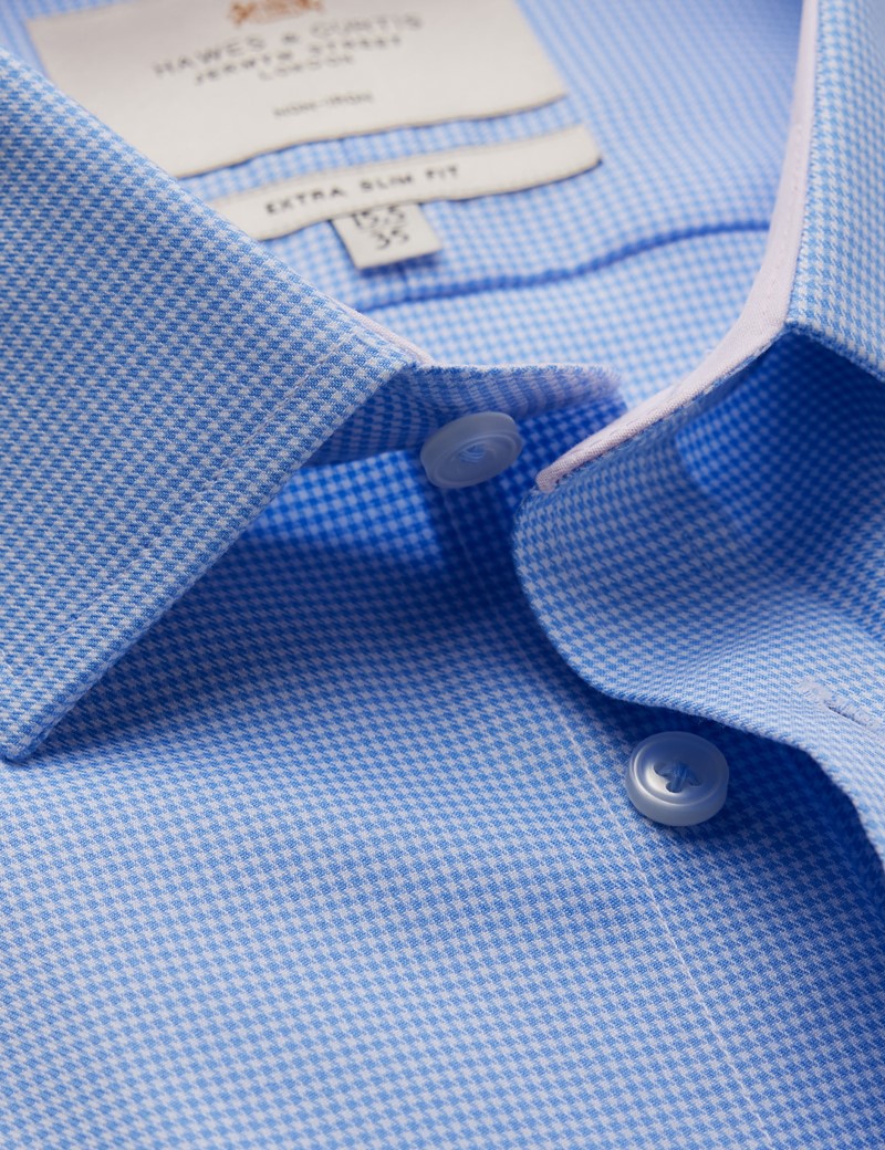 Bügelfreies Businesshemd - Extra Slim Fit - Kentkragen - blau Hahnentritt mit Kontrast